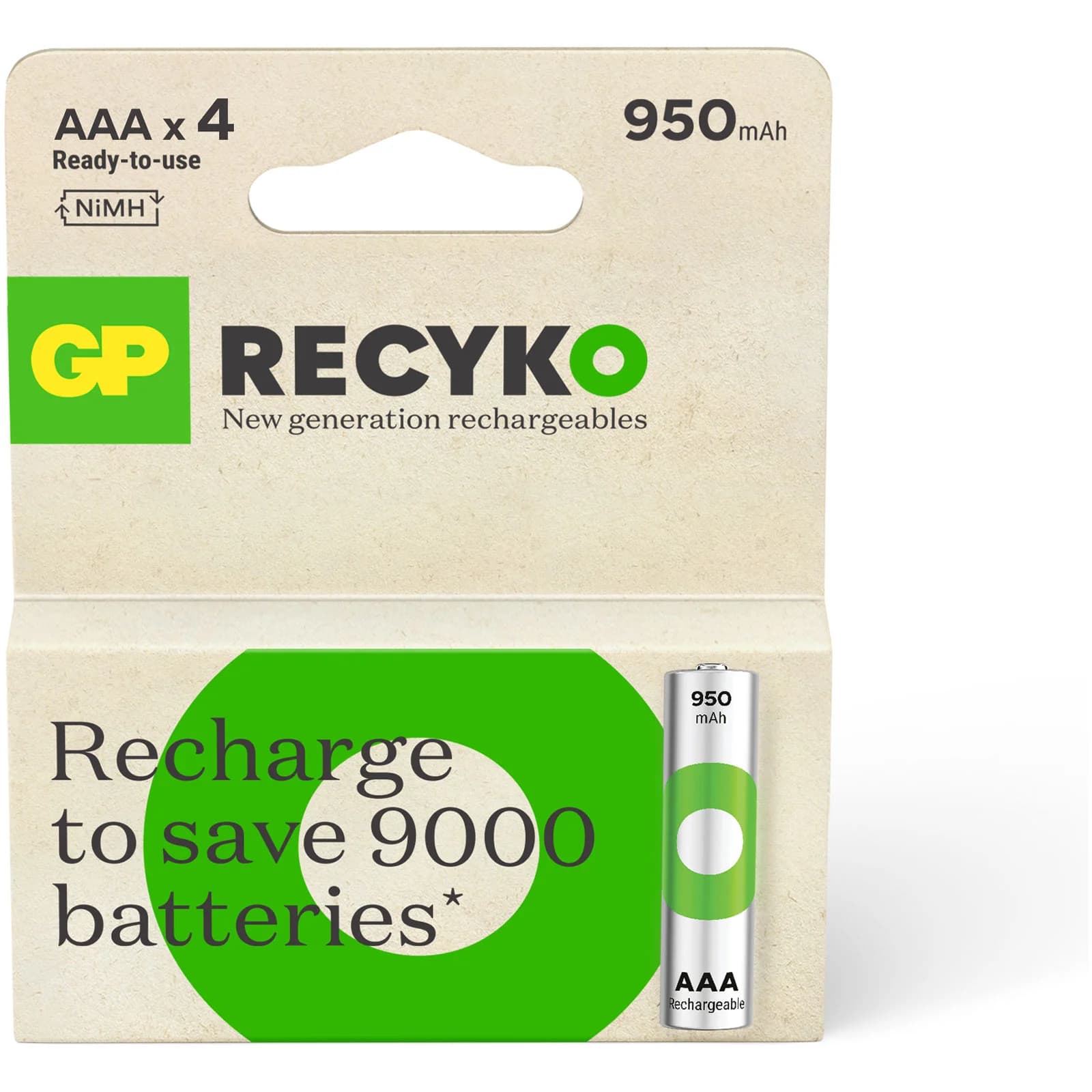 רביעיית סוללות נטענות GP AAA 950mAh