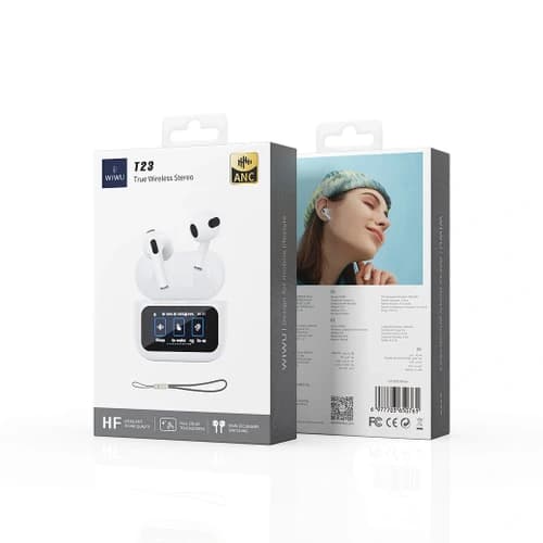 אוזניות Bluetooth אלחוטיות WiWU T23 עם מסך תצוגה, מגע חכם וזיהוי אוזן אוטומטי