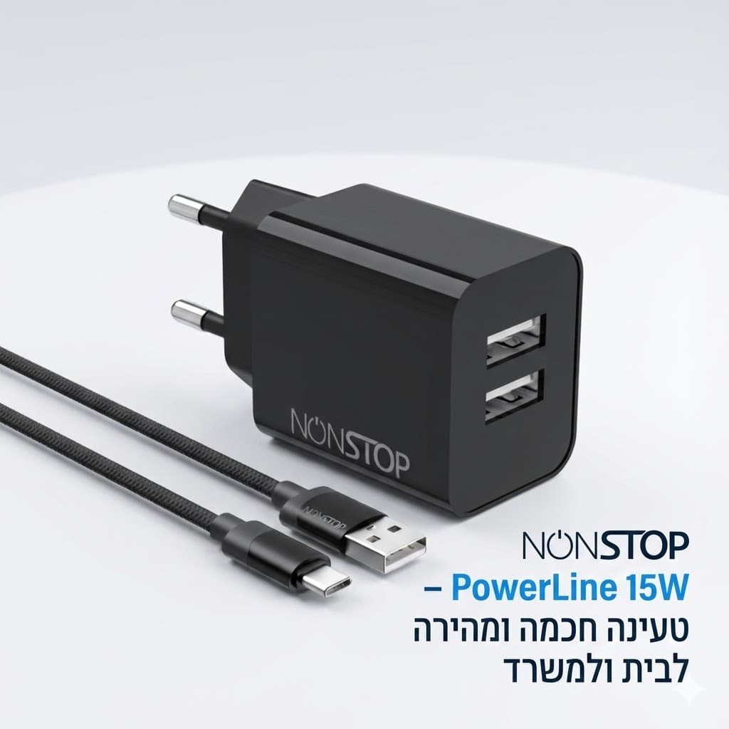 מטען קיר 2 יציאות NONTOP PowerLine 15W USB + כבל USB-A ל-USB-C