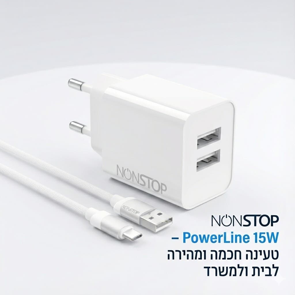 מטען קיר 2 יציאות NONTOP PowerLine 15W USB + כבל USB-A ל-USB-C