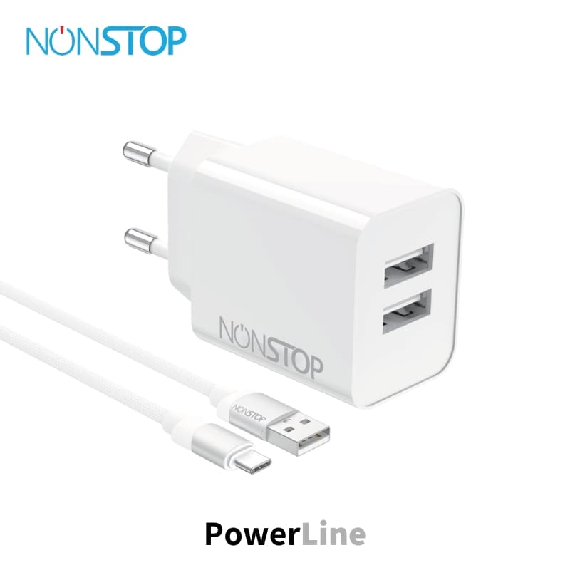 מטען קיר 2 יציאות NONTOP PowerLine 15W USB + כבל USB-A ל-USB-C