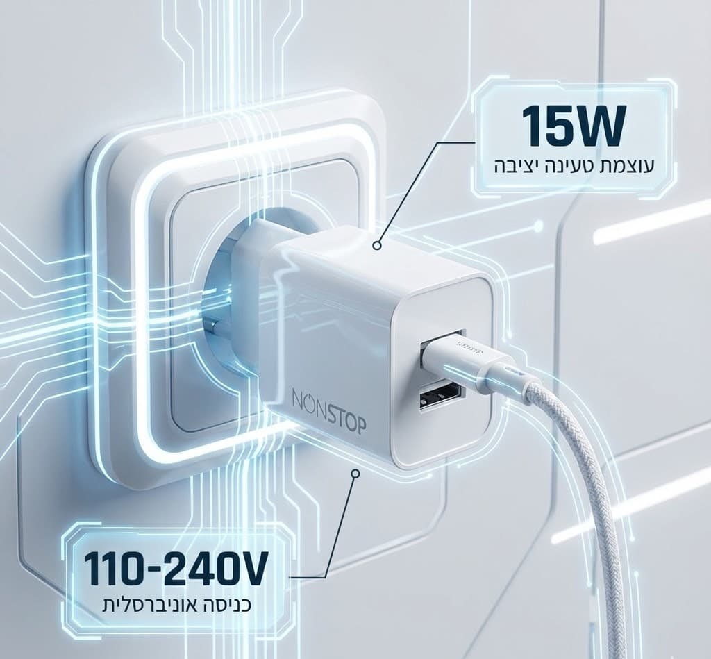 מטען קיר 2 יציאות NONTOP PowerLine 15W USB + כבל USB-A ל-USB-C