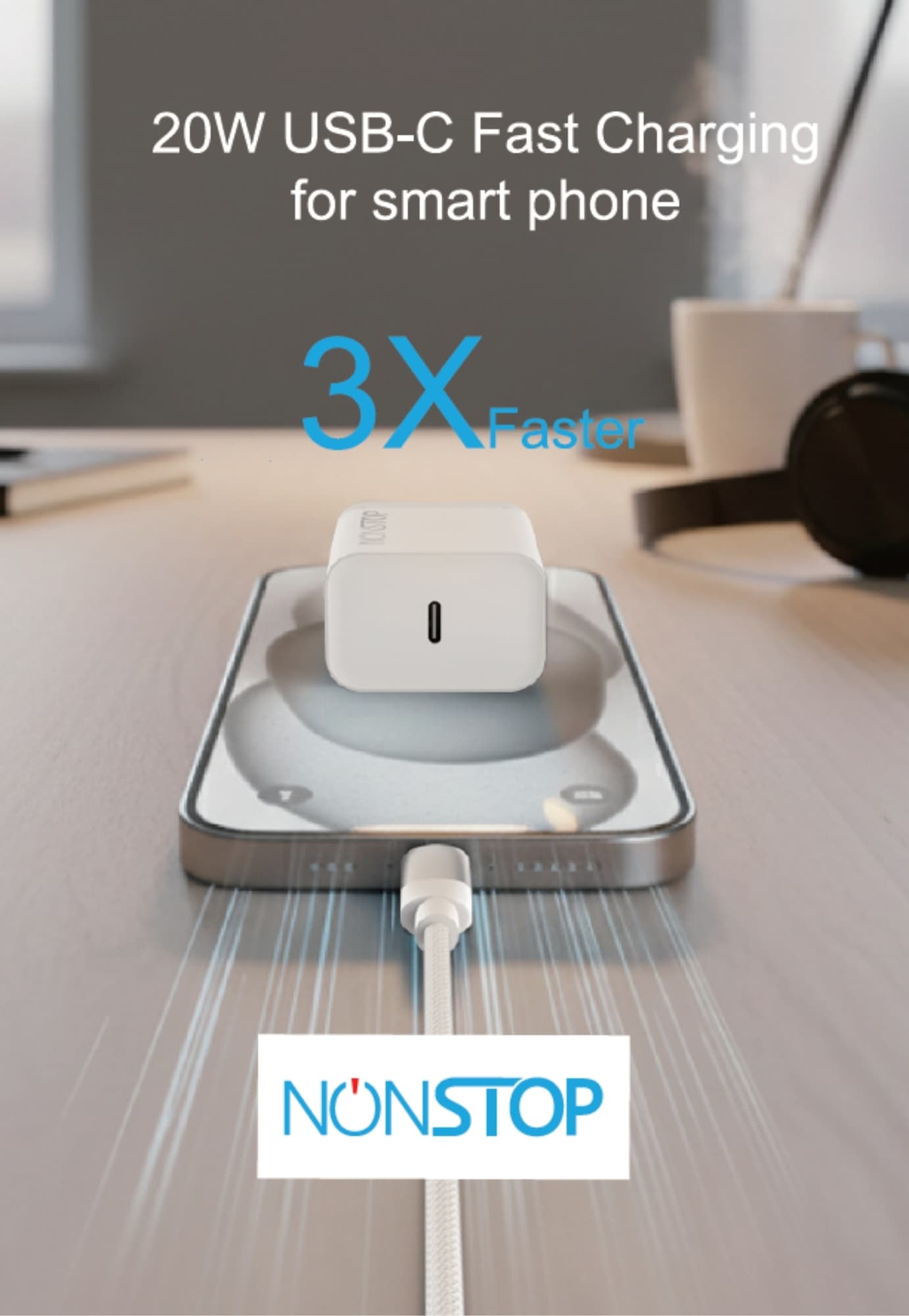 מטען קיר לבן NONSTOP PowerLine PD 20W USB-C