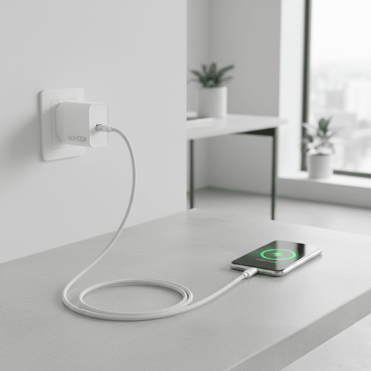 מטען קיר לבן NONSTOP PowerLine PD 20W+כבל USB-C to Lightning
