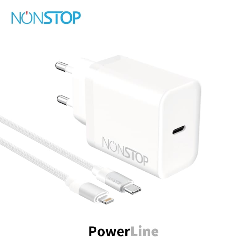 מטען קיר לבן NONSTOP PowerLine PD 20W+כבל USB-C to Lightning
