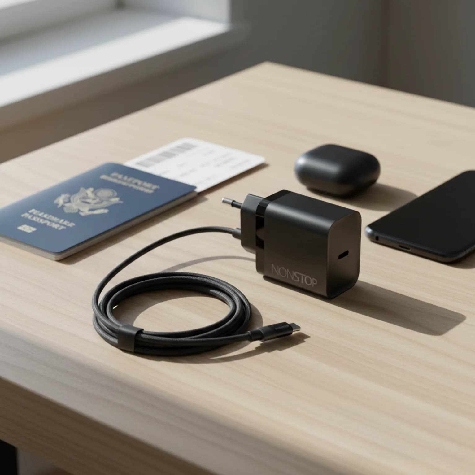 מטען קיר שחור NONSTOP PowerLine PD 20W+כבל USB-C to Lightning