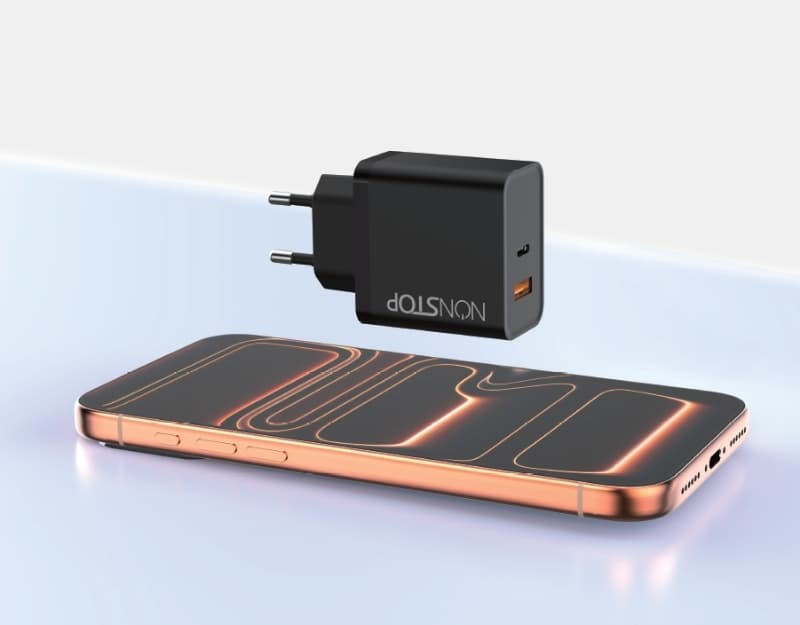 מטען קיר שחור 2 יציאות NONSTOP PowerLine 45W USB-C PD