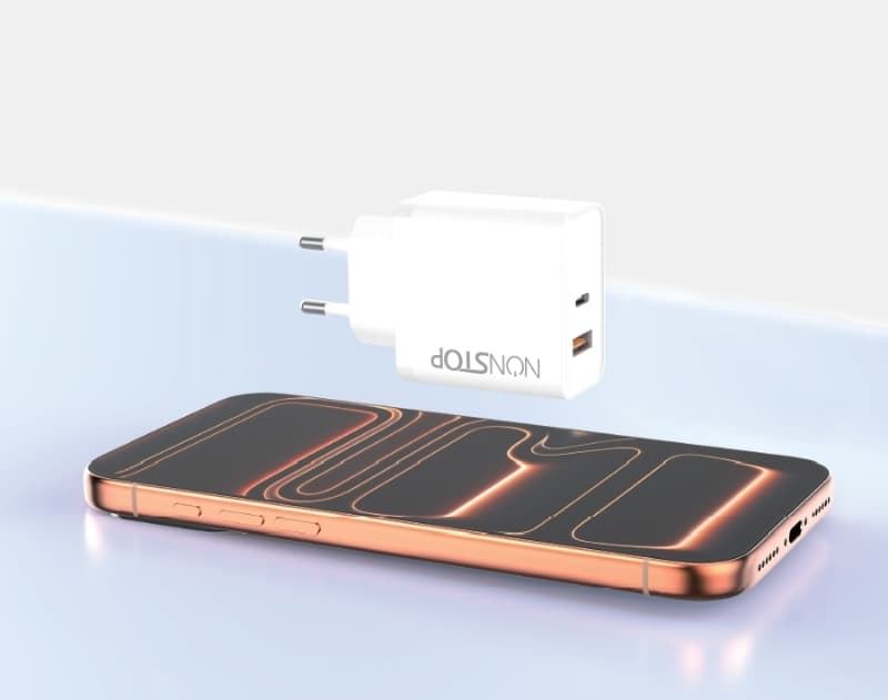 מטען קיר לבן2 יציאות NONSTOP PowerLine 45W USB-C PD