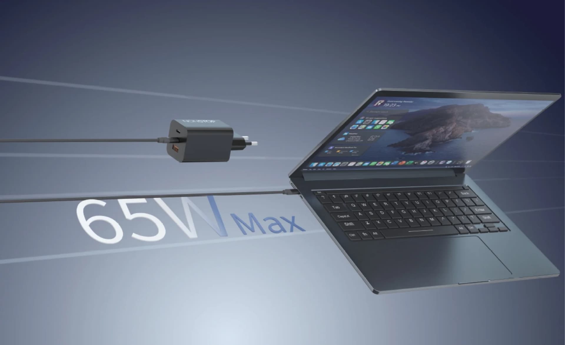 מטען קיר שחור 3 יציאות NONSTOP PowerLine 65W USB-C PD + כבל USB-C