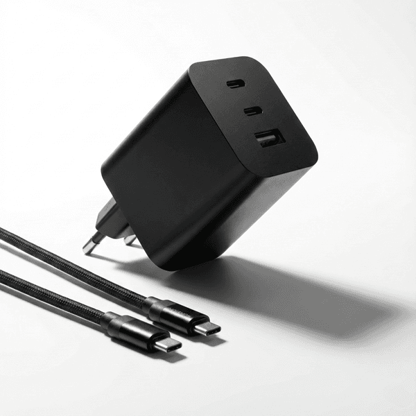 מטען קיר שחור 3 יציאות NONSTOP PowerLine 65W USB-C PD + כבל USB-C