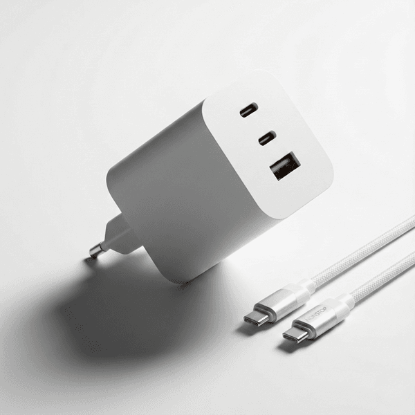 מטען קיר לבן 3 יציאות NONSTOP PowerLine 65W USB-C PD + כבל USB-C