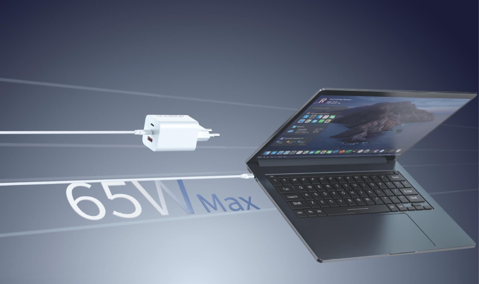 מטען קיר לבן 3 יציאות NONSTOP PowerLine 65W USB-C PD + כבל USB-C