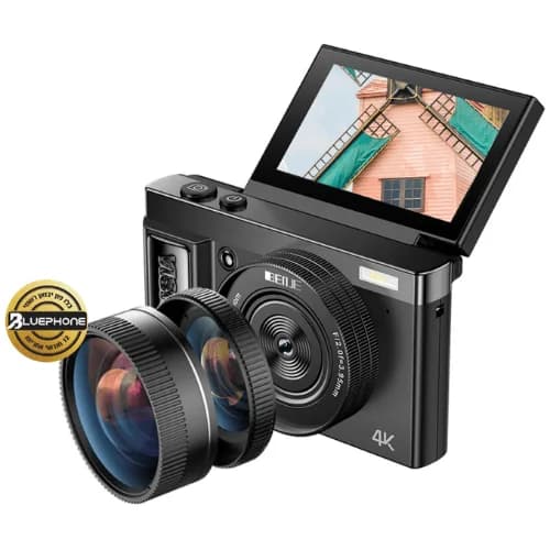 מצלמה קומפקטית בעברית עם מסך מתכוונן Flash Pro Max - שחור