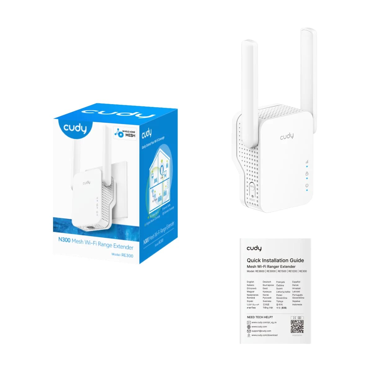 מגדיל טווח CUDY RE300 N300 Wi-Fi
