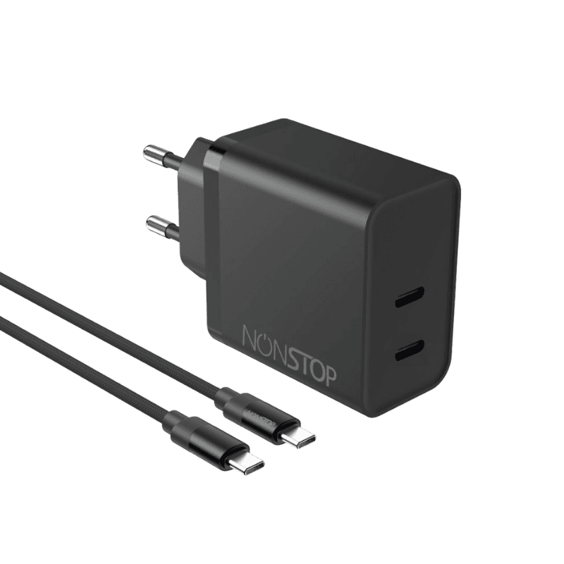 מטען בית שחור +כבל NONSTOP PowerLine 2*PD 45W C-C
