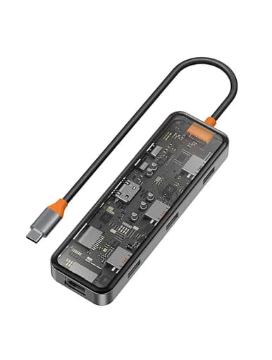 כבל מתאם WIWU Cyber Hub CB008 8in1 USB3.0*2+USB2.0*1+SD+TF+HDMI(4K)+PD+RJ45 100W