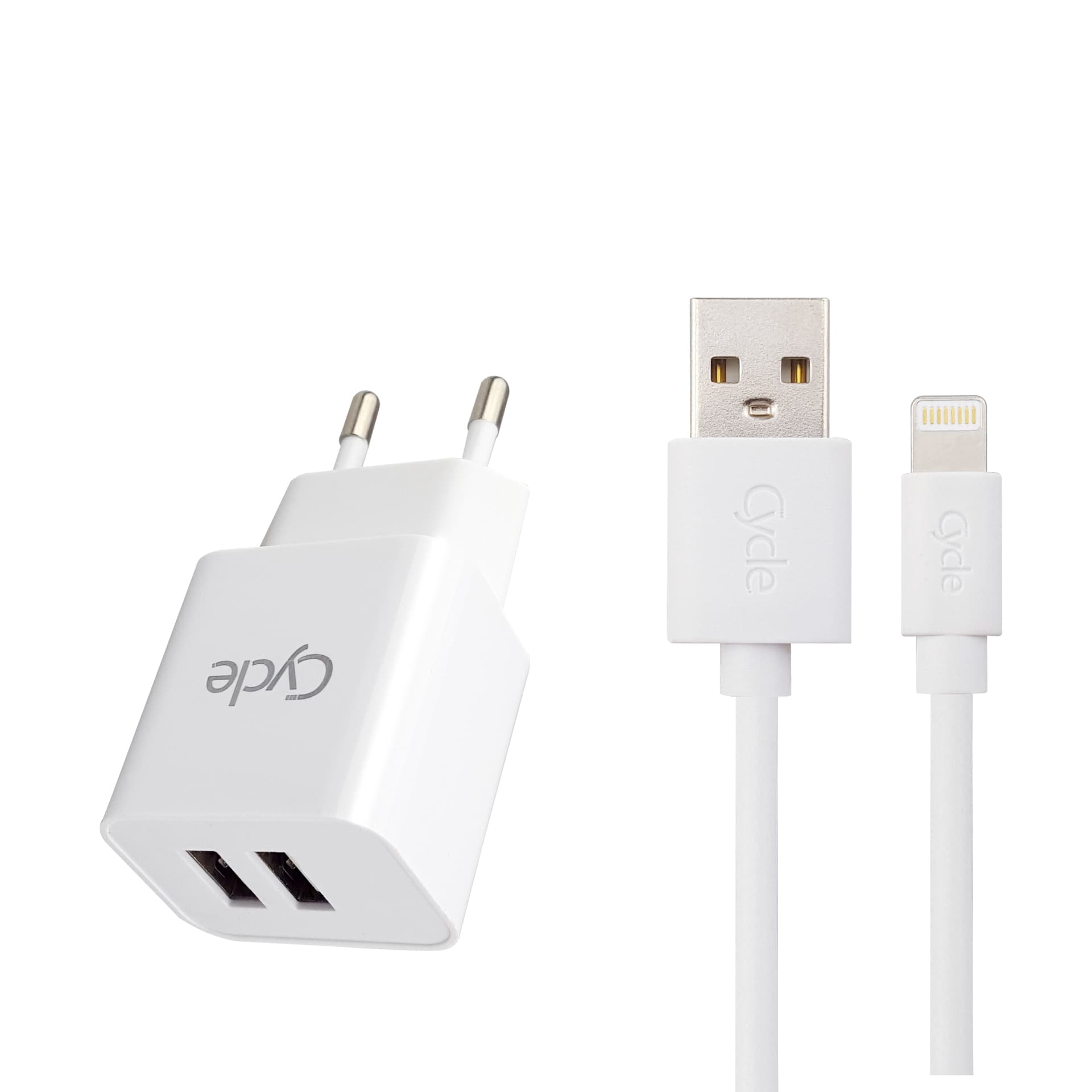 מטען קיר Cycle CYH2A-L עם 2 יציאות USB + כבל Lightning
