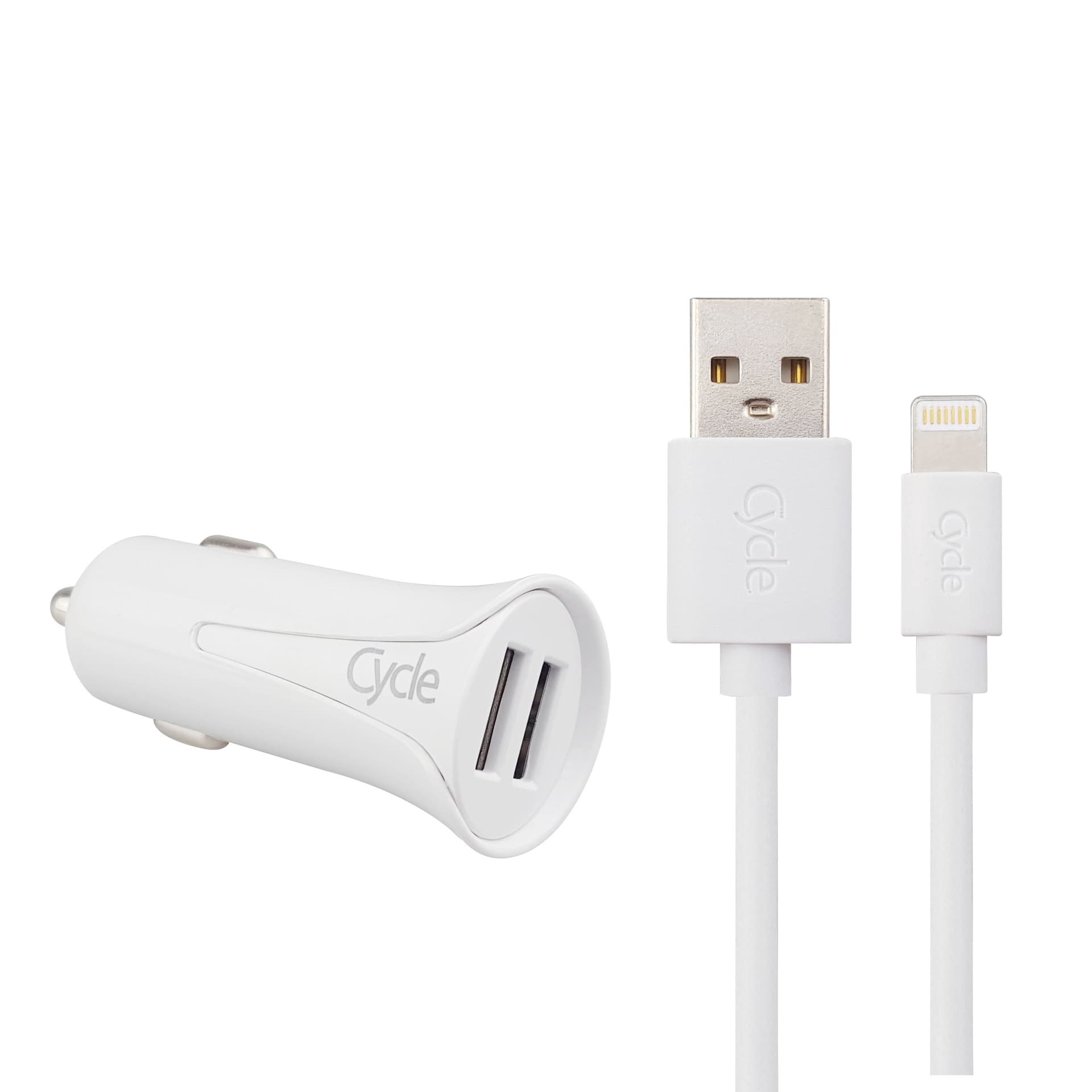 Cycle Car 2A 2USB Lightning - מטען רכב + כבל איפון