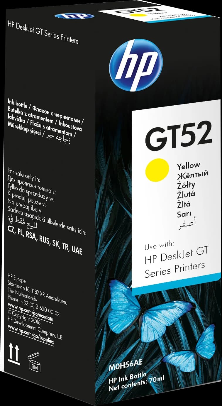 בקבוקון מילוי צהוב מקורי HP GT52 M0H56AE (8,000 דף)