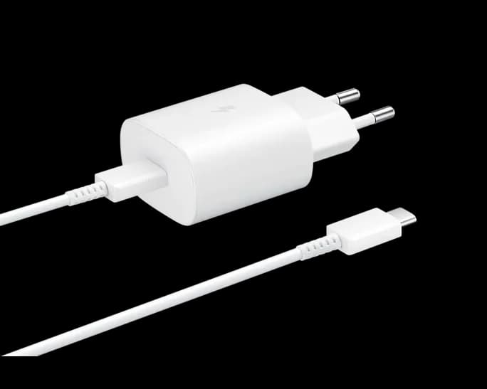 מטען קיר באורך 1.8 מ' Samsung Super Fast Travel Charger 25W + כבל טייפ סי לבן יבואן רשמי