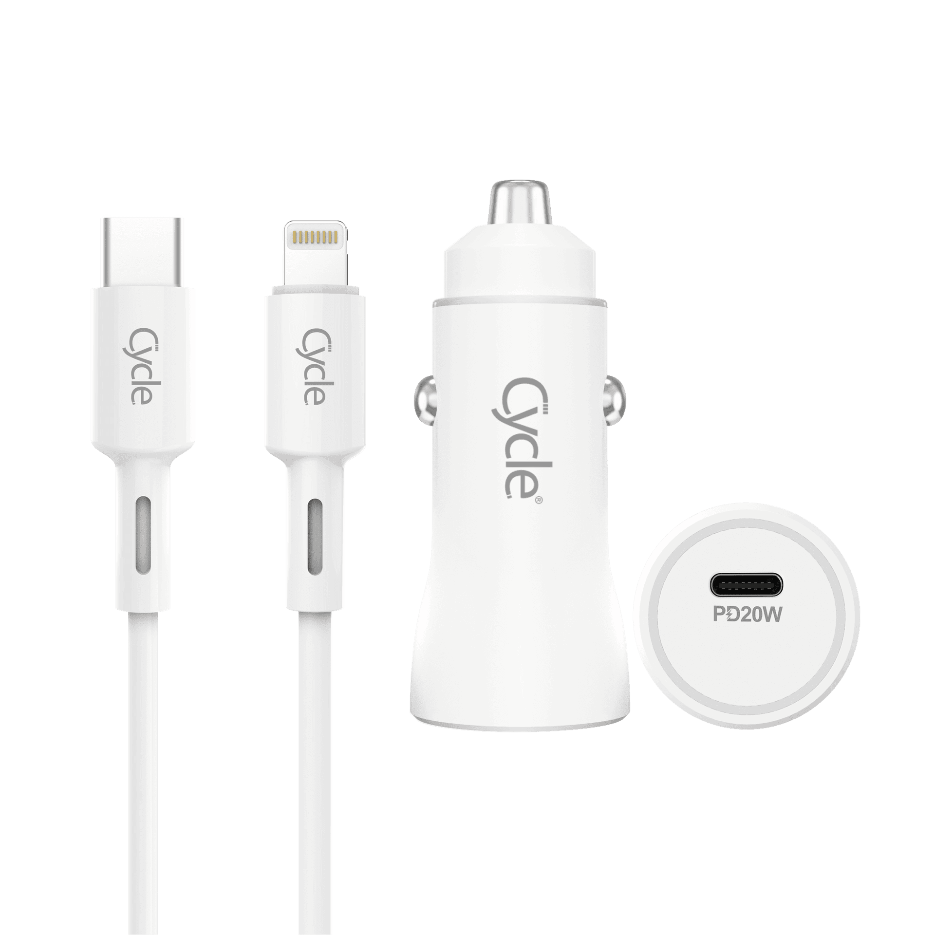 מטען רכב מהיר Cycle CYCPD20W-L עם יציאת USB בתקן 3A 20W + כבל Lightning/אייפון