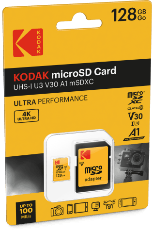 כרטיס זיכרון Kodak Ultra Peformance Micro SD 128GB 4K + מתאם