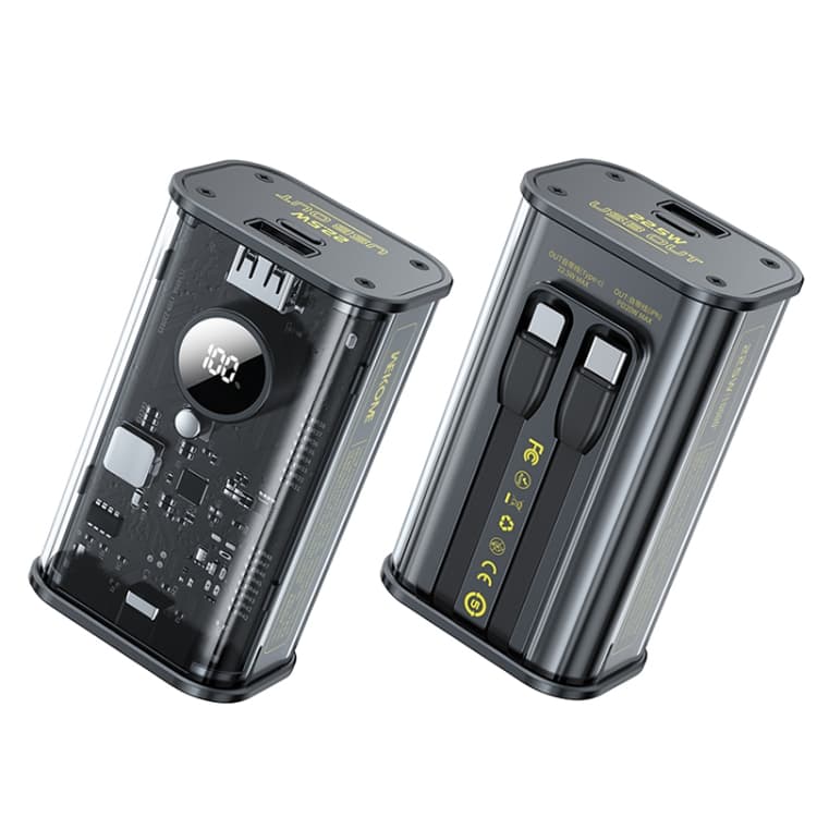 מטען נייד WEKOME WP-345 10,000mA PD20W +22.5W כבלים מובנים, שחור