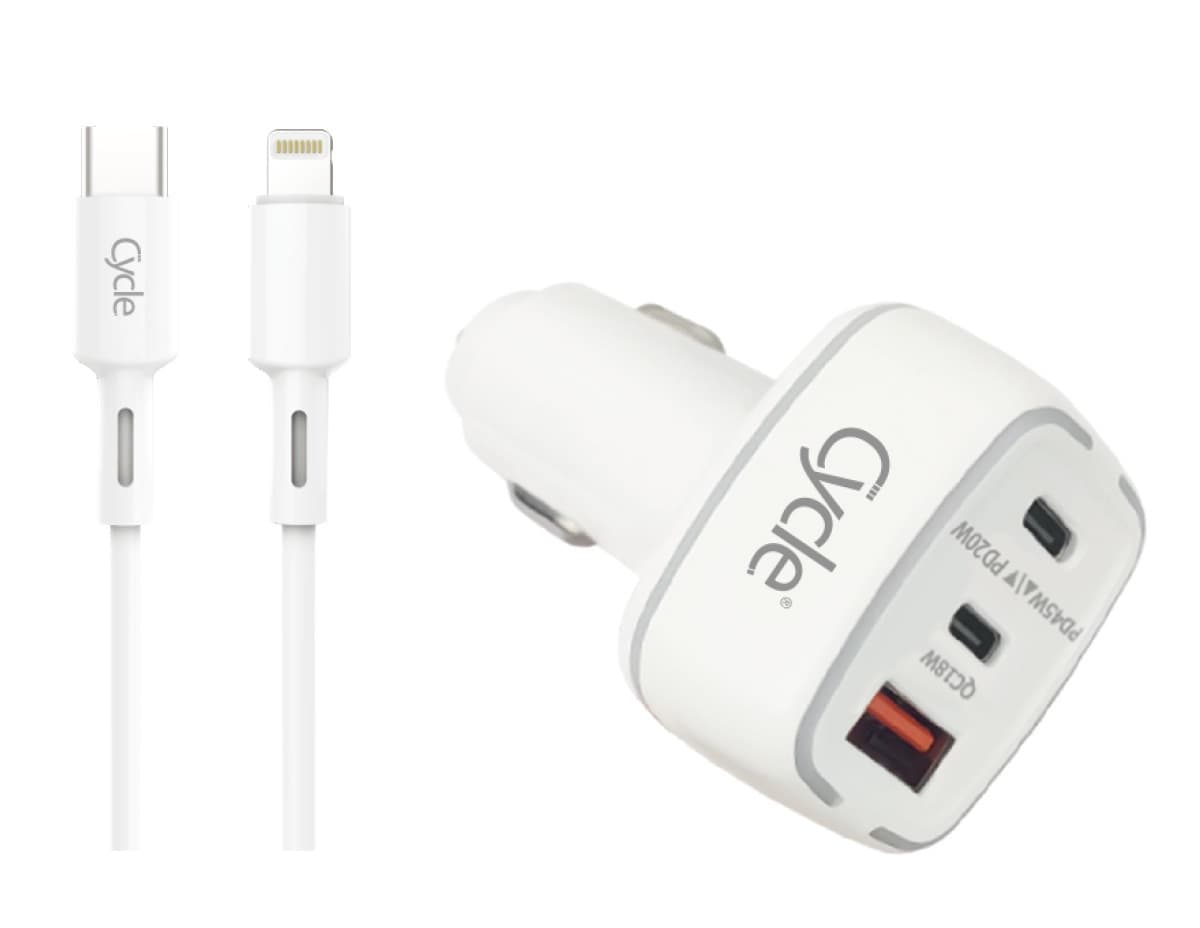 מטען טלפון לרכב 65W עם טעינה מהירה וכבל USB-C ל-Lightning