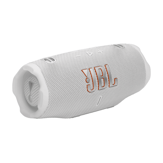 רמקול JBL Charge 6 לבן – תצוגה קדמית על רקע לבן
