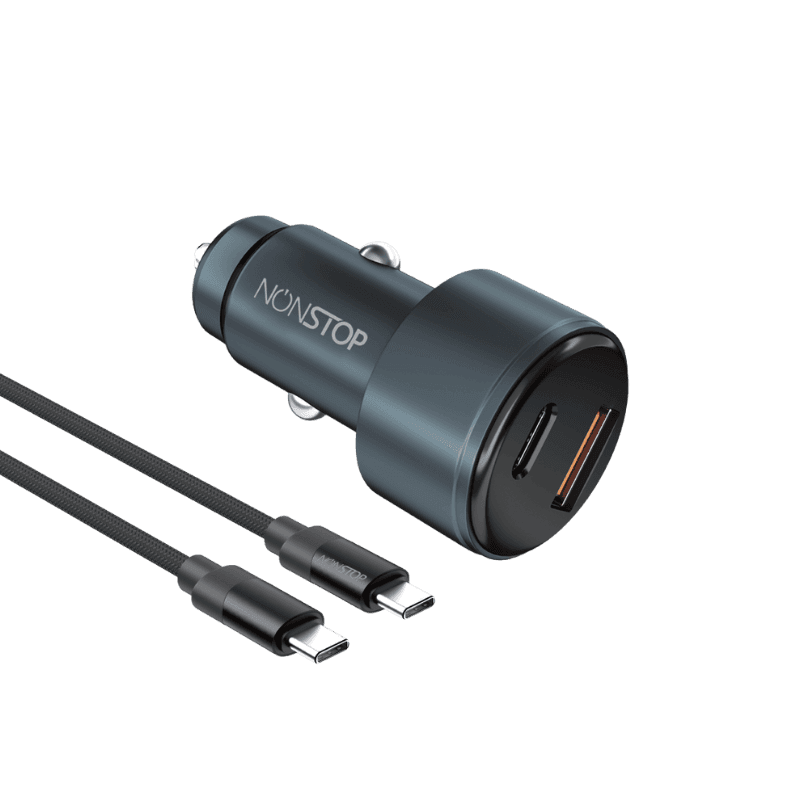 מטען רכב 2 יציאות NONSTOP PowerLine PD+QC 48W + כבל USB-C to USB-C