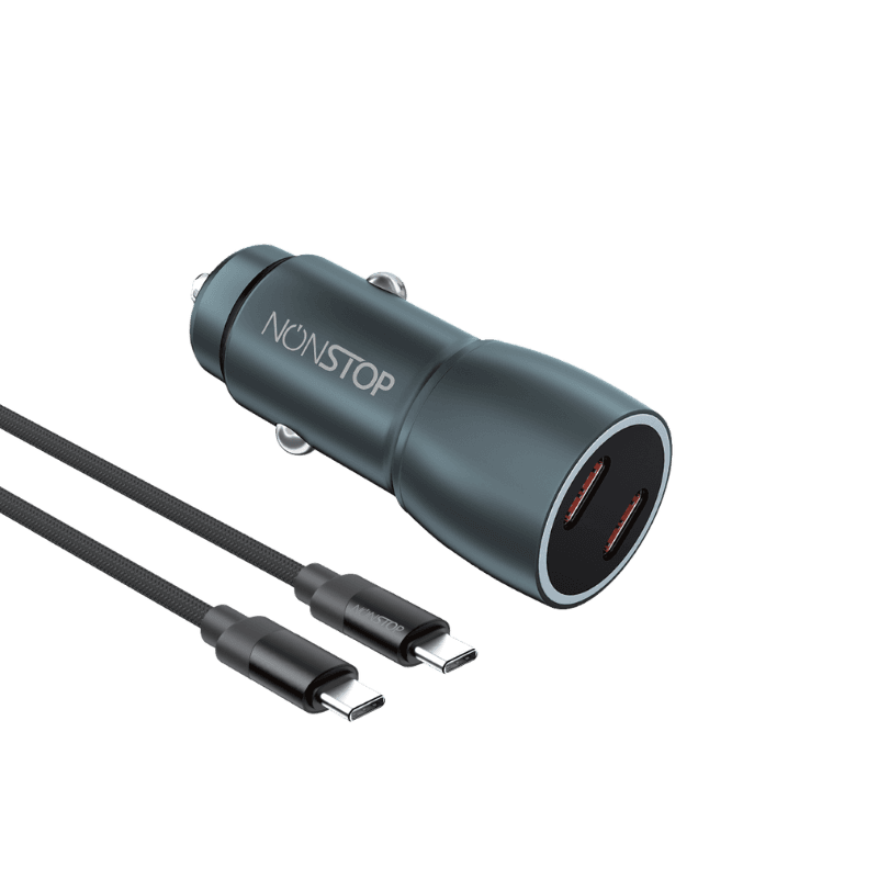 מטען רכב 2 יציאות NONSTOP PowerLine 2×PD 60W + כבל USB-C to USB-C