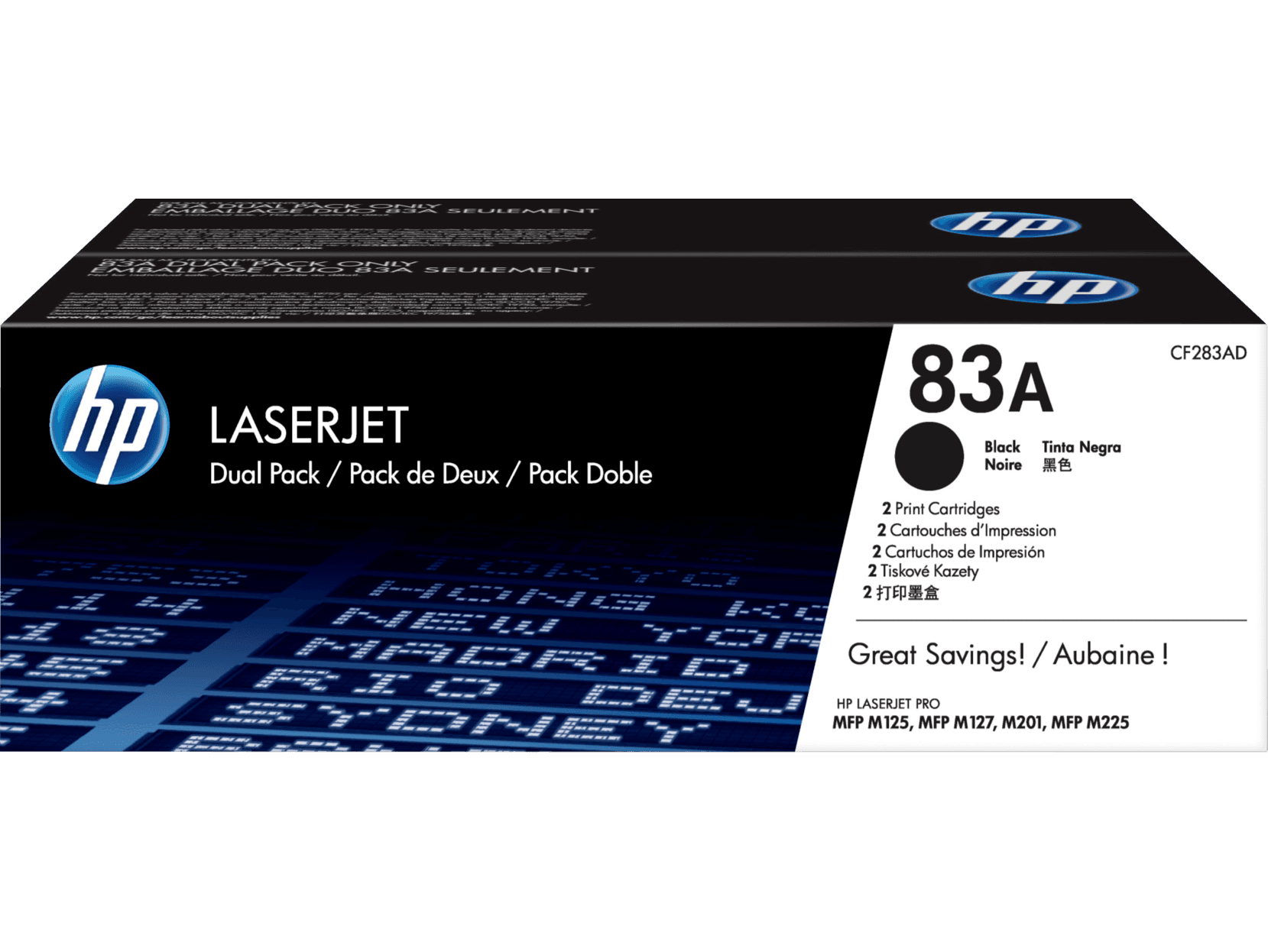 זוג טונרים שחורים מקוריים HP 83A CF283AF (הספק 1,500 דף כל אחד)